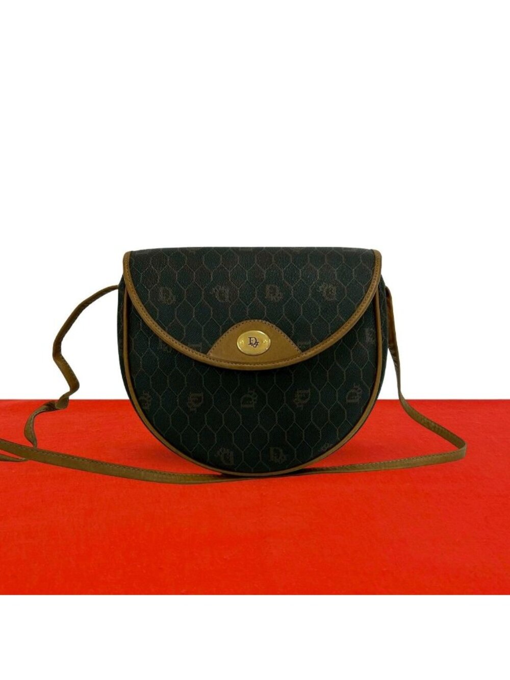 Dior Vintage Honeycomb Pattern Leather Shoulder Bag Pochette Crossbody Gray
